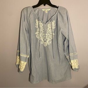 Tantrums Light Blue Blouse with White Embroidery